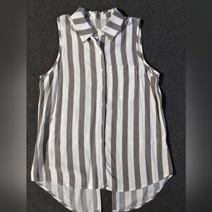 Girl Krazy boyfriend sleeveless top striped button‎ down tank top size Small